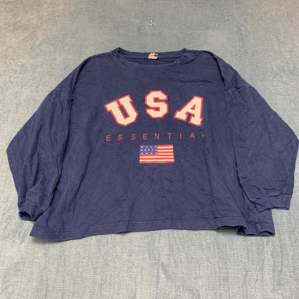 Vintage New York Laundry Sweatshirt Womens Medium Navy Blue Usa Flag Graphic